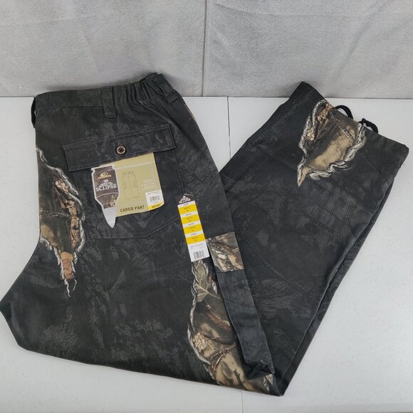 Mossy Oak Cargo Pants Mens XL (40/42) Black Eclipse Camo Hunting Drawstring - Picture 1 of 11